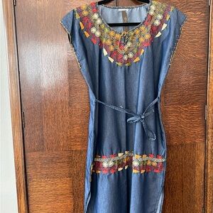 Embroidered Denim Dress